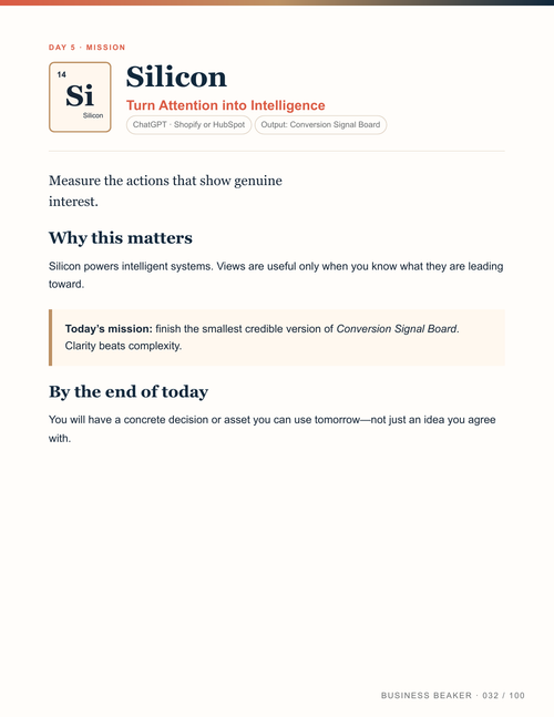 Business Beaker workbook conversion signal page
